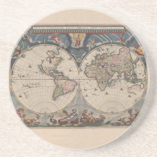 Antique World Map: Historische Kartographie Kunst Getränkeuntersetzer (Vorne)