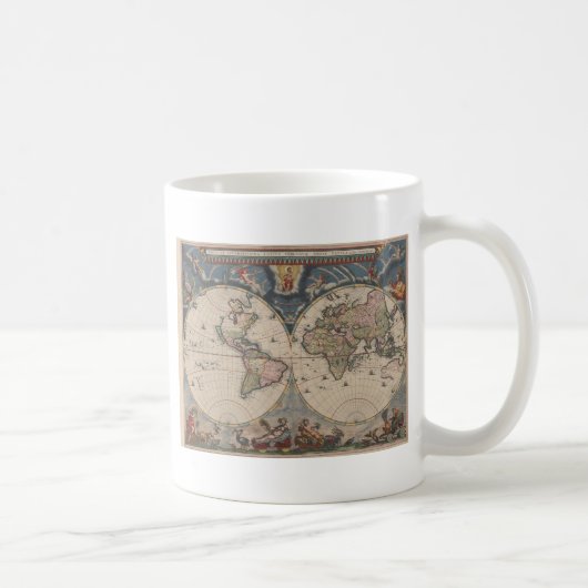 Antique World Map: Historische Kartographie Kunst Kaffeetasse (Rechts)
