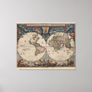Antique World Map: Historische Kartographie Kunst Leinwanddruck