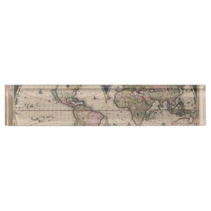 Antique World Map: Historische Kartographie Kunst Namensplakette