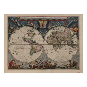 Antique World Map: Historische Kartographie Kunst Poster