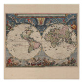 Antique World Map: Historische Kartographie Kunst Poster (Vorderseite)