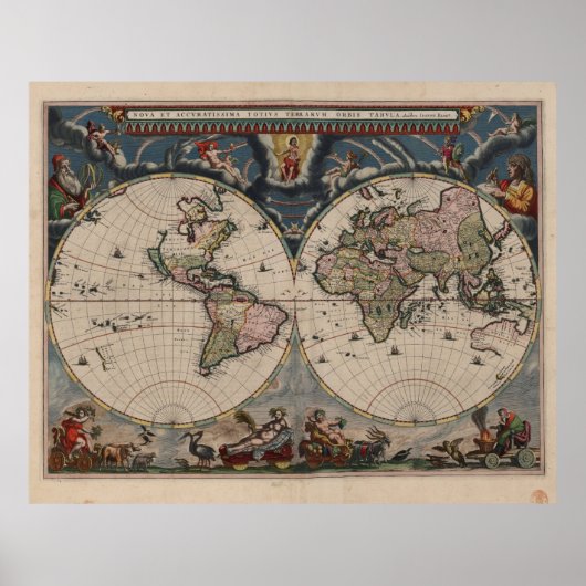 Antique World Map: Historische Kartographie Kunst Poster (Vorne)