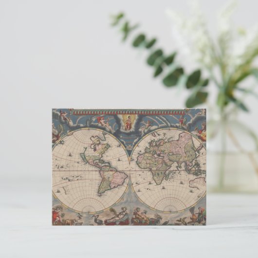 Antique World Map: Historische Kartographie Kunst Postkarte (Stehend Vorderseite)