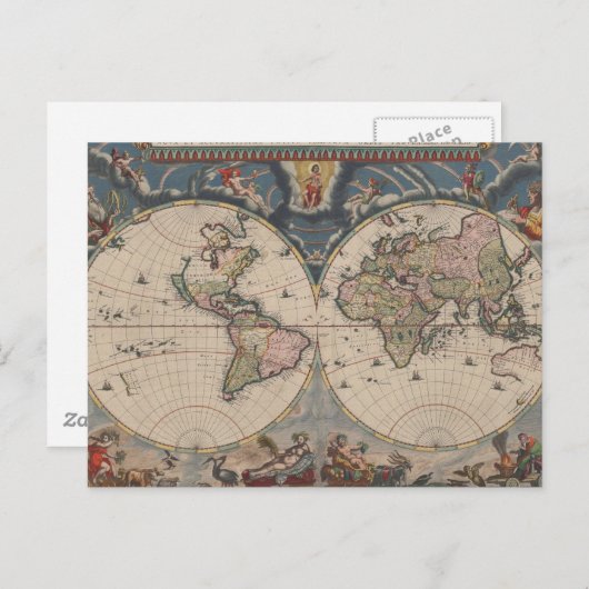 Antique World Map: Historische Kartographie Kunst Postkarte (Vorne/Hinten)