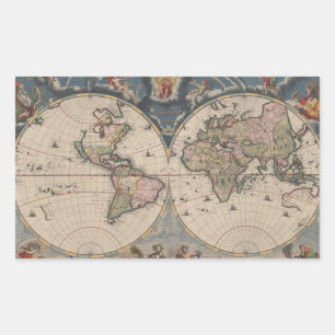 Antique World Map: Historische Kartographie Kunst Rechteckiger Aufkleber