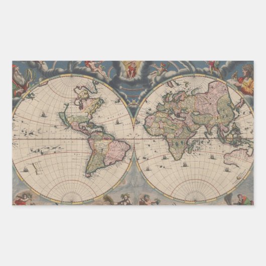 Antique World Map: Historische Kartographie Kunst Rechteckiger Aufkleber (Vorderseite)