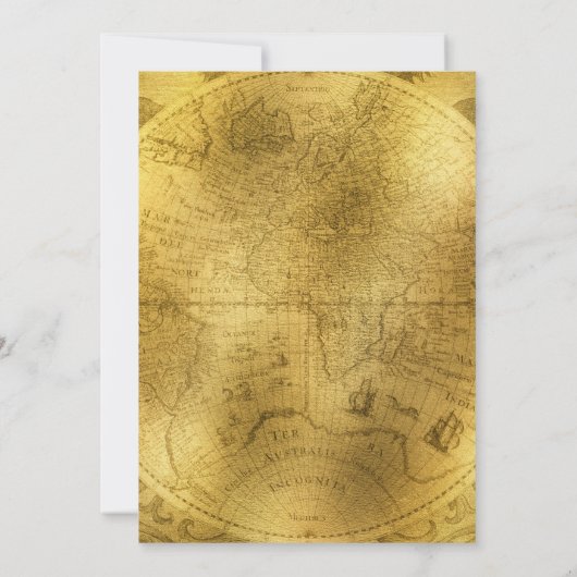 Antique World Map Imitate Gold Foil individuell an Save The Date (Rückseite)