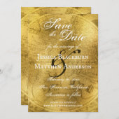 Antique World Map Imitate Gold Foil individuell an Save The Date (Vorne/Hinten)
