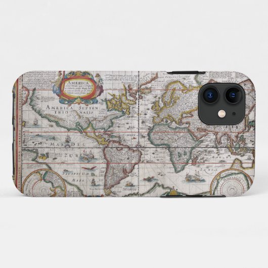 Antique World Map iPhone Case (Rückseite (Horizontal))