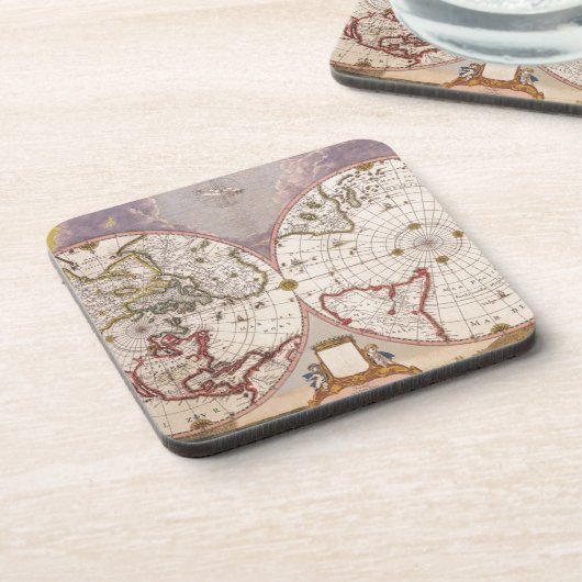 Antique World Map Lithograph Elegante Getränkeuntersetzer (Linke Seite)