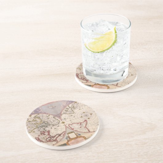 Antique World Map Lithograph Elegante Untersetzer (Seite)