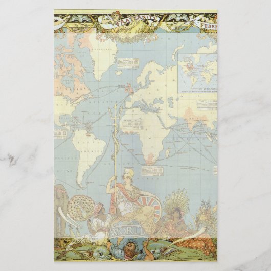 Antique World Map of the British Empire, 1886 Briefpapier (Vorderseite)