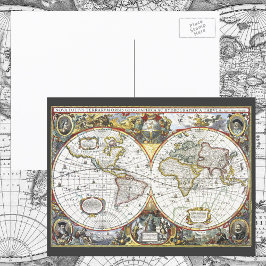 Antique World Map von Hendrik Hondius, 1630 Postkarte