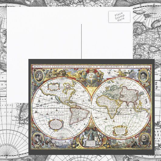 Antique World Map von Hendrik Hondius, 1630 Postkarte