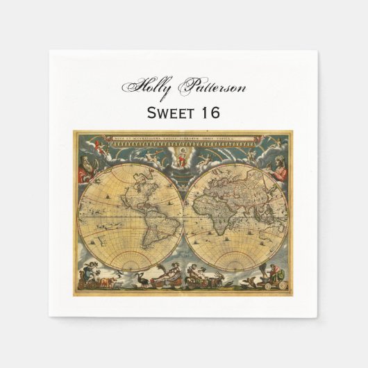 Antique World Map, White BG SQ Sweet 16 Serviette (Vorderseite)