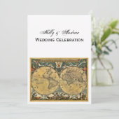 Antique World Map, White BG V Wedding Einladung (Stehend Vorderseite)