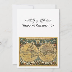 Antique World Map, White BG V Wedding Einladung