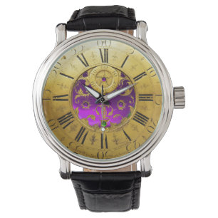 ANTIQUE ZEIT Lila Amethyst-Edelsteine, Gelb Armbanduhr