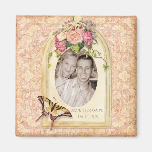 Antiqued viktorianischer Rosen-Save the Date Magnet (Vorne)