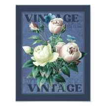 Antiquierte blaue Vintage Rose Kunstdruckerei