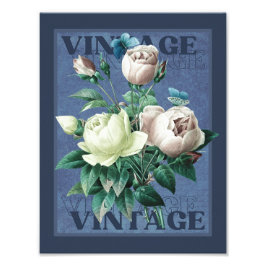 Antiquierte blaue Vintage Rose Kunstdruckerei Fotodruck