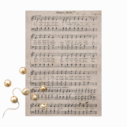 Antiquierte Jingle Bells Decoupage Vintag Aged Mus Seidenpapier