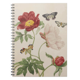 Antiquierte Peony and Butterflies Spiral Notebook Notizblock