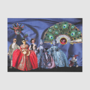 ANTIQUITALIENISCHE PUPPETS, MASQUERADE MASKS Blau Seidenpapier