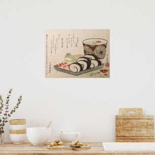 Antiquitäten Asiatisches Gedicht Holz Druck Sushi  Poster