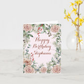 Antiquitäten Eukalyptus Rosa Rose Wasserfarben Karte (Gelbe Blume)