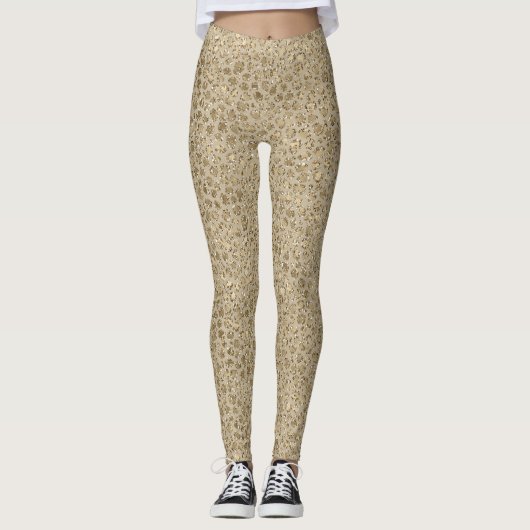Antiquitäten Gold Glitzer Leopard Print Leggings (Vorderseite)