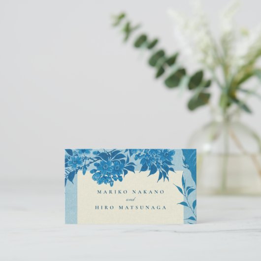 Antiquitäten Japanisch Blauer Kirschblossom Begleitkarte (Stehend Vorderseite)