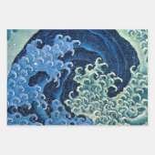 Antiquitäten Japanisch Blue Waves Ocean Print Geschenkpapier Set (Vorderseite 2)