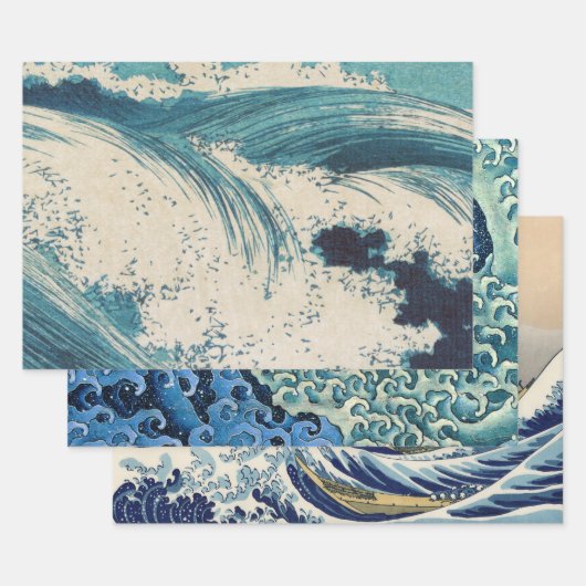 Antiquitäten Japanisch Blue Waves Ocean Print Geschenkpapier Set (Set)