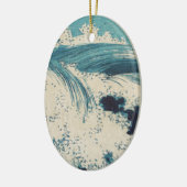 Antiquitäten Japanisch Blue Waves Ocean Print Keramikornament (Links)