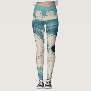 Antiquitäten Japanisch Blue Waves Ocean Print Leggings