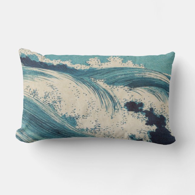 Antiquitäten Japanisch Blue Waves Ocean Print Lendenkissen (Vorderseite)
