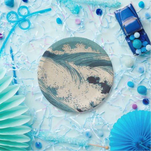Antiquitäten Japanisch Blue Waves Ocean Print Pappteller (Party)