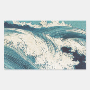 Antiquitäten Japanisch Blue Waves Ocean Print Rechteckiger Aufkleber