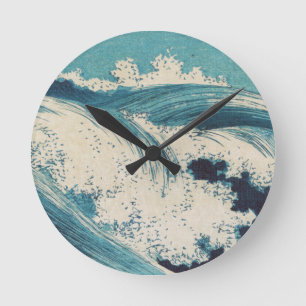 Antiquitäten Japanisch Blue Waves Ocean Print Runde Wanduhr