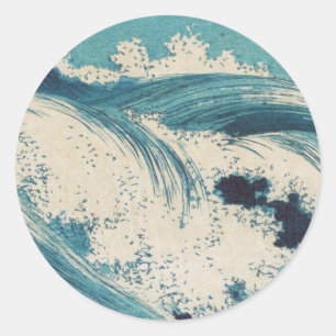 Antiquitäten Japanisch Blue Waves Ocean Print Runder Aufkleber