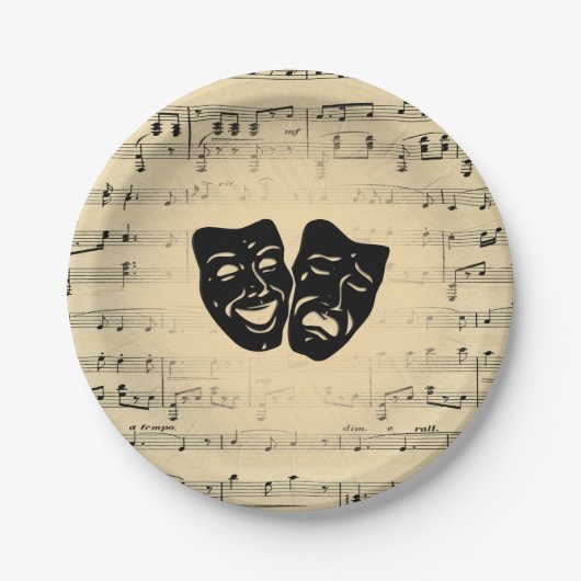 Antiquitäten Musik und Theatermasken Pappteller (Vorderseite)