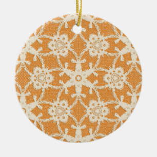 Antiquitäten - Orange und Creme Keramik Ornament