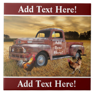 Antiquitäten Roter LKW Röhm Hen Farm Feld Sonnenun Fliese