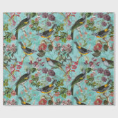Antiquitäten Vögel und Blume Muster auf aquamarine Geschenkpapier (Flach)