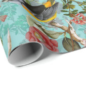 Antiquitäten Vögel und Blume Muster auf aquamarine Geschenkpapier (Rolleneckpunkt)