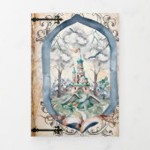 Antiquitätenaussehen Märchendrachenhochzeit Dreifach Gefaltete Einladung (Cover)