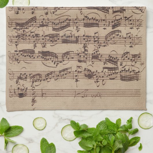 Antiquitätenblatt Musik Bach Manuskript Geschirrtuch (Gefaltet)