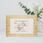 Antiquitätenblatt Musik Rosa Rose Wedding RSVP Kar (Stehend Vorderseite)